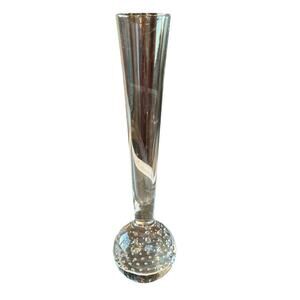 Vintage Art Glass Controlled Bubbles Ball Bottom Bud Vase Clear Paperweight Gift